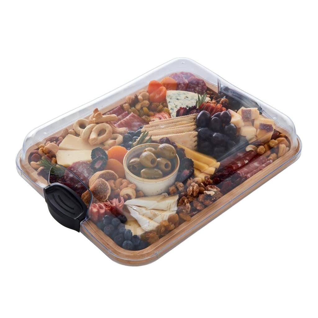 Farberware Build-a-Board Charcuterie Board with Lid, 11x14 Inch, Bamboo-Black
