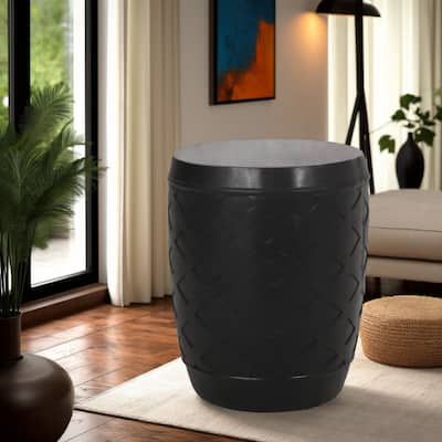 Outdoor Side End Table, 16 Inch Lattice Pattern, Black Concrete Finish
