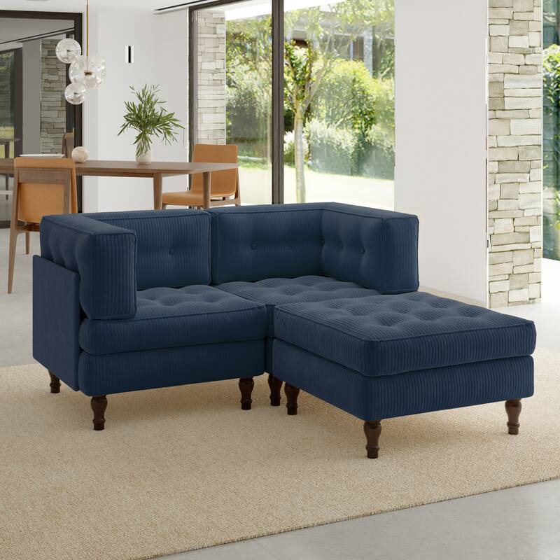 Oversized Sofa Corduroy Tufted Modular Sectional Set - Navy-3 peice - Reversible