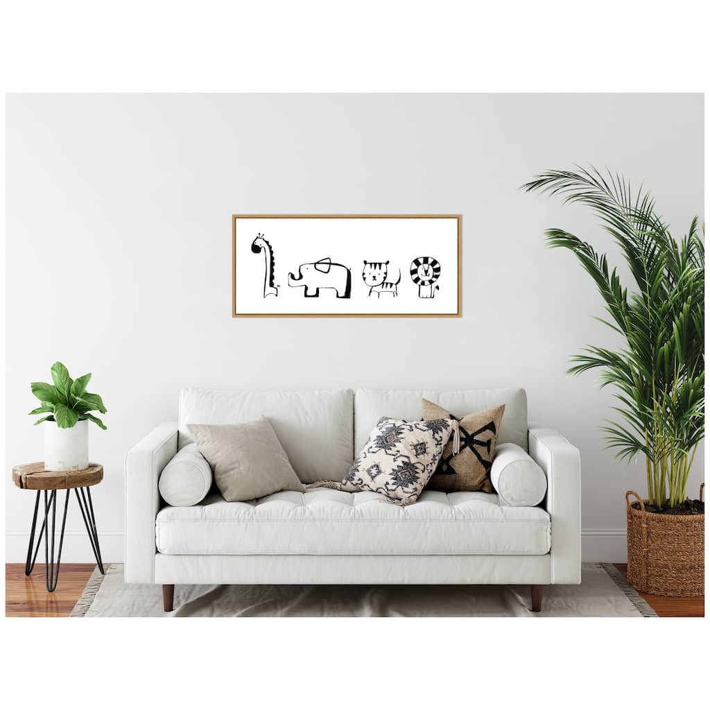 Kate and Laurel Sylvie Minimalist Giraffe Elephant Tiger and Lion Sketch Framed Canvas by Teju Reval