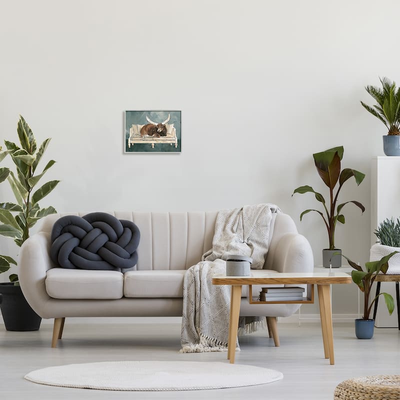 Stupell Longhorn Bull Laying Living Room Couch Green Gray Framed Wall Art