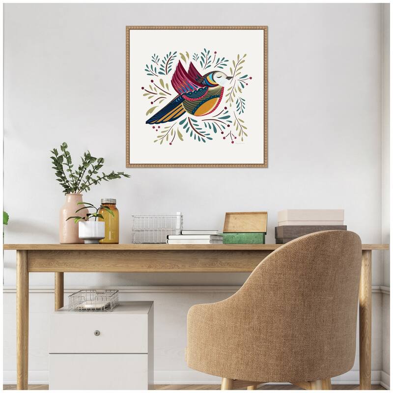 Kate and Laurel Sylvie Peace Bird Cream Framed Canvas by Carey Copeland