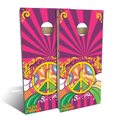 70s Peace Symbol Outdoor Cornhole Board Set