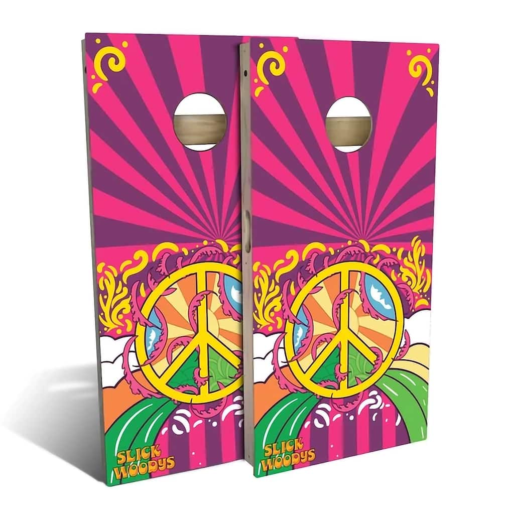 70s Peace Symbol Outdoor Cornhole Board Set