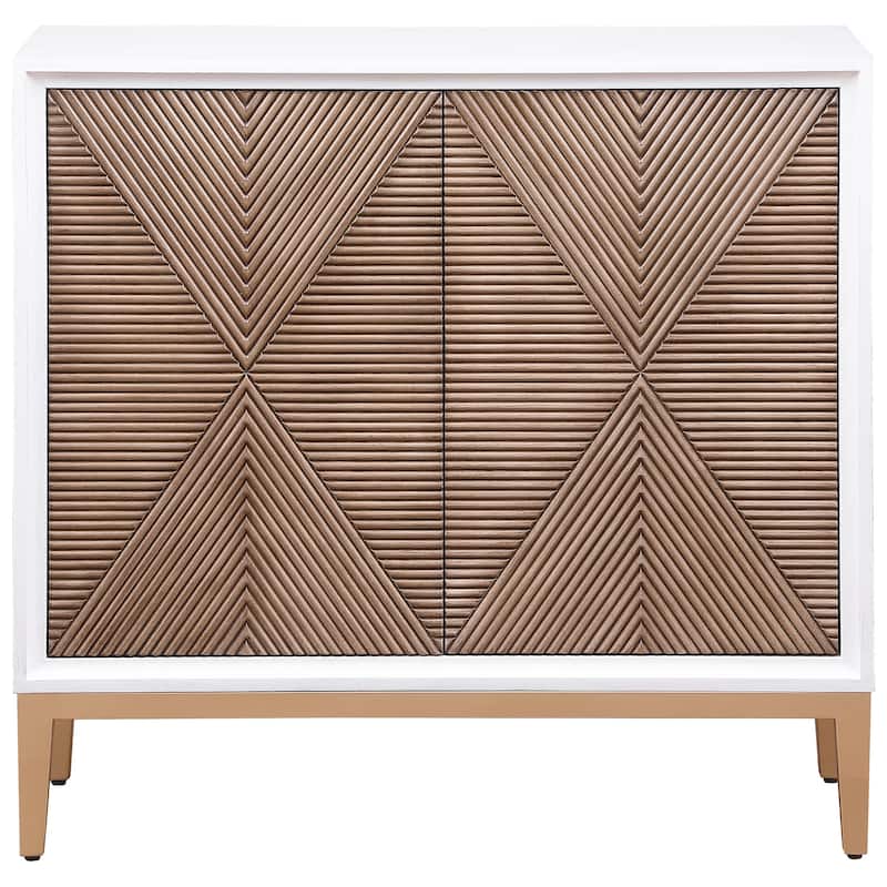 Gretchen 2-Door Wood Fluted Parquet Cabinet White And Brown