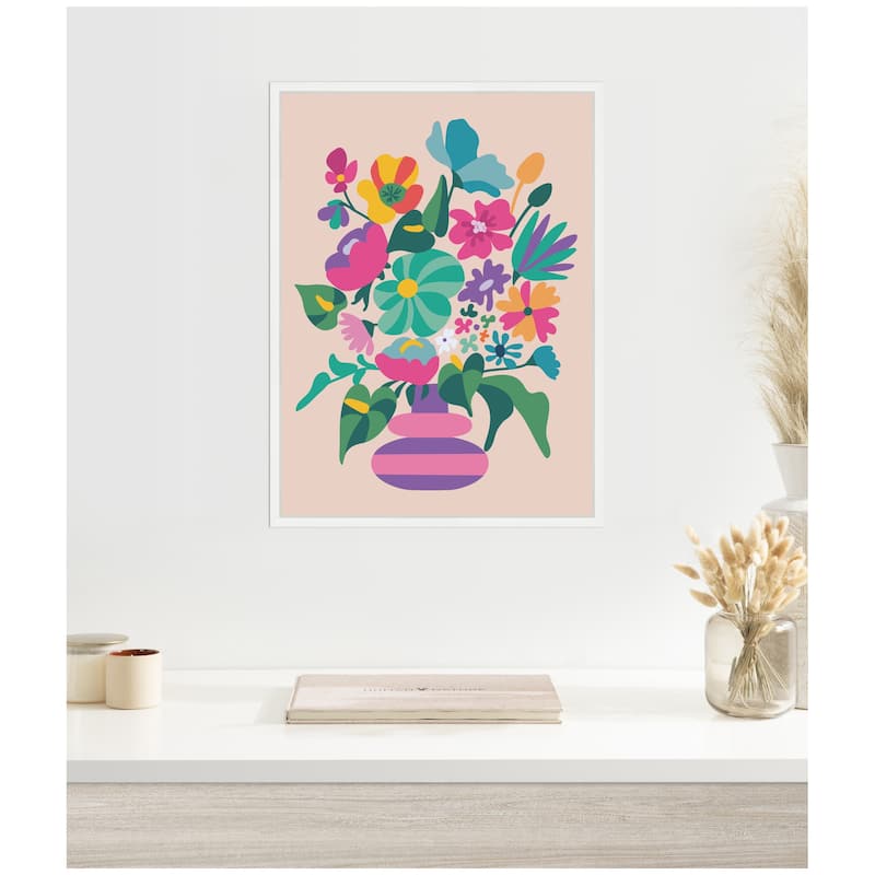 Kate and Laurel Sylvie Abstract Floral Vase Framed Canvas by Rachel Lee