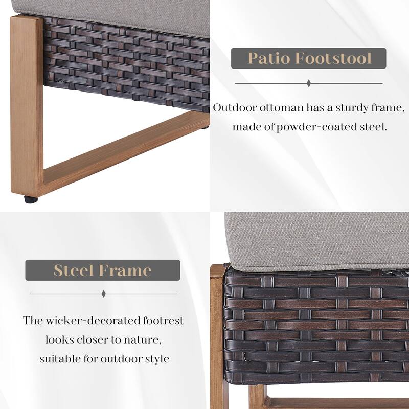 Gymojoy All-Weather Rattan Wicker Ottomans - Brown
