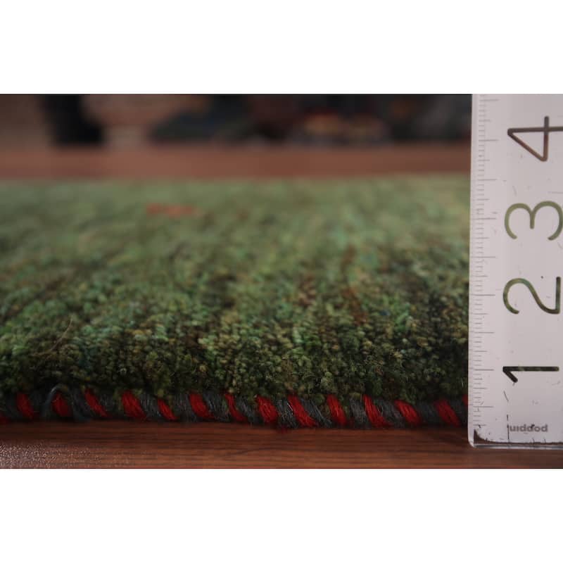 Tribal Green Gabbeh Persian Accent Rug Handmade Wool Carpet - 2'7"x 5'0"