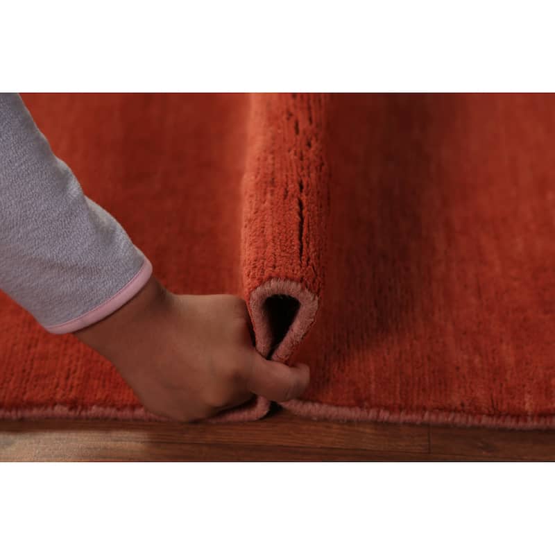 Orange Gabbeh Modern Rug Hand-Knotted Solid Wool Carpet - 3'2" x 4'11"