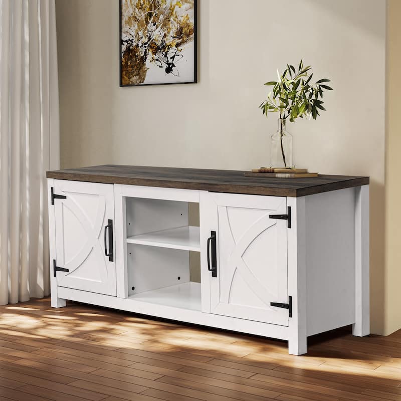 58" Farmhouse Barn Door Entryway Storage Console Table TV Stand - 58 inches in width