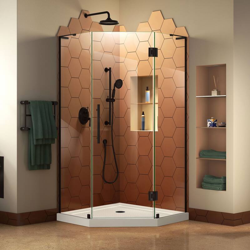 DreamLine Prism Plus 36 in. x 36 in. x 74 3/4 in. Hinged Shower Enclosure and Shower Base Kit - 36" x 36" - White Base Black Finish