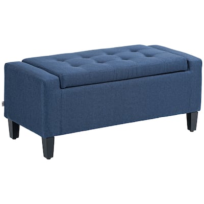 Storage Ottoman, Linen Upholstered Storage Bench with Lift Top and Button Tufted for Living Room