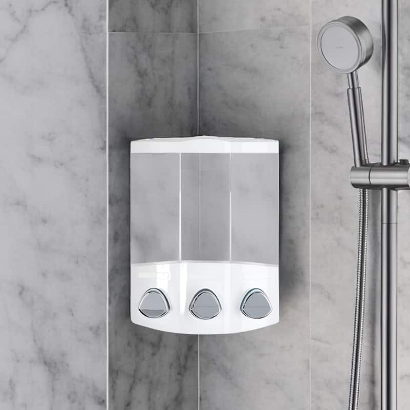 HomeRoots White Heavy Duty Plastic Three Chamber Wall Mount Soap Dispenser - 7' X '8.75' X '3.75 - White - 7' X '8.75' X '3.75