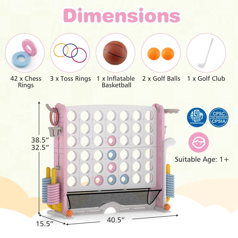 PE PP PVC 4-in-1 Jumbo Game Set with Adjustable Height and Cup Holders - 40.5" x 15.5" x 32.5"-38.5"