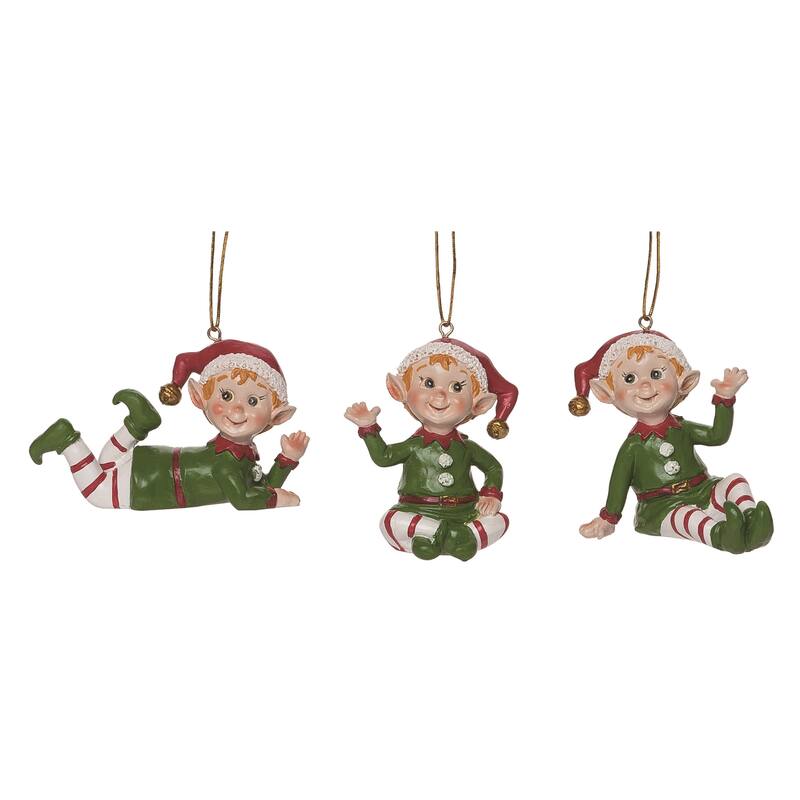 Transpac Resin Bright Elf Ornament Set of 3 Christmas Home Decorations