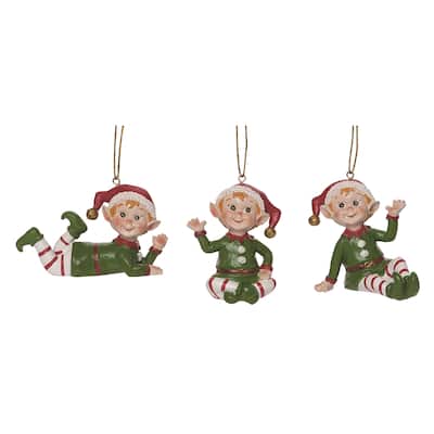 Transpac Resin Bright Elf Ornament Set of 3 Christmas Home Decorations