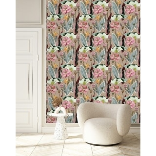 Beige Floral Wallpaper Peel and Stick and Prepasted - Bed Bath & Beyond
