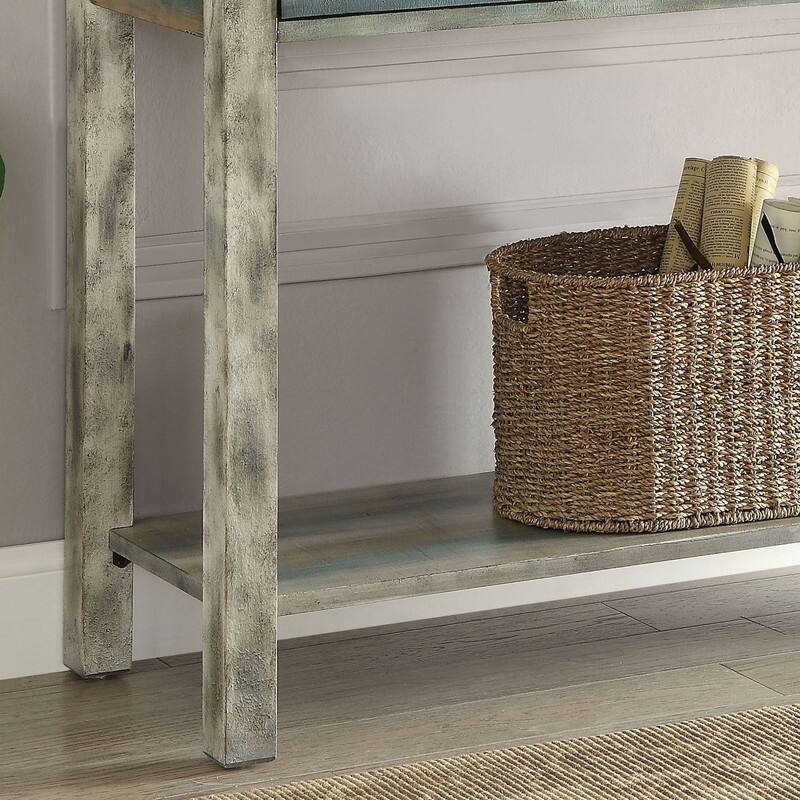 47.5''W Antique Grey and Teal 3-drawer Console Table