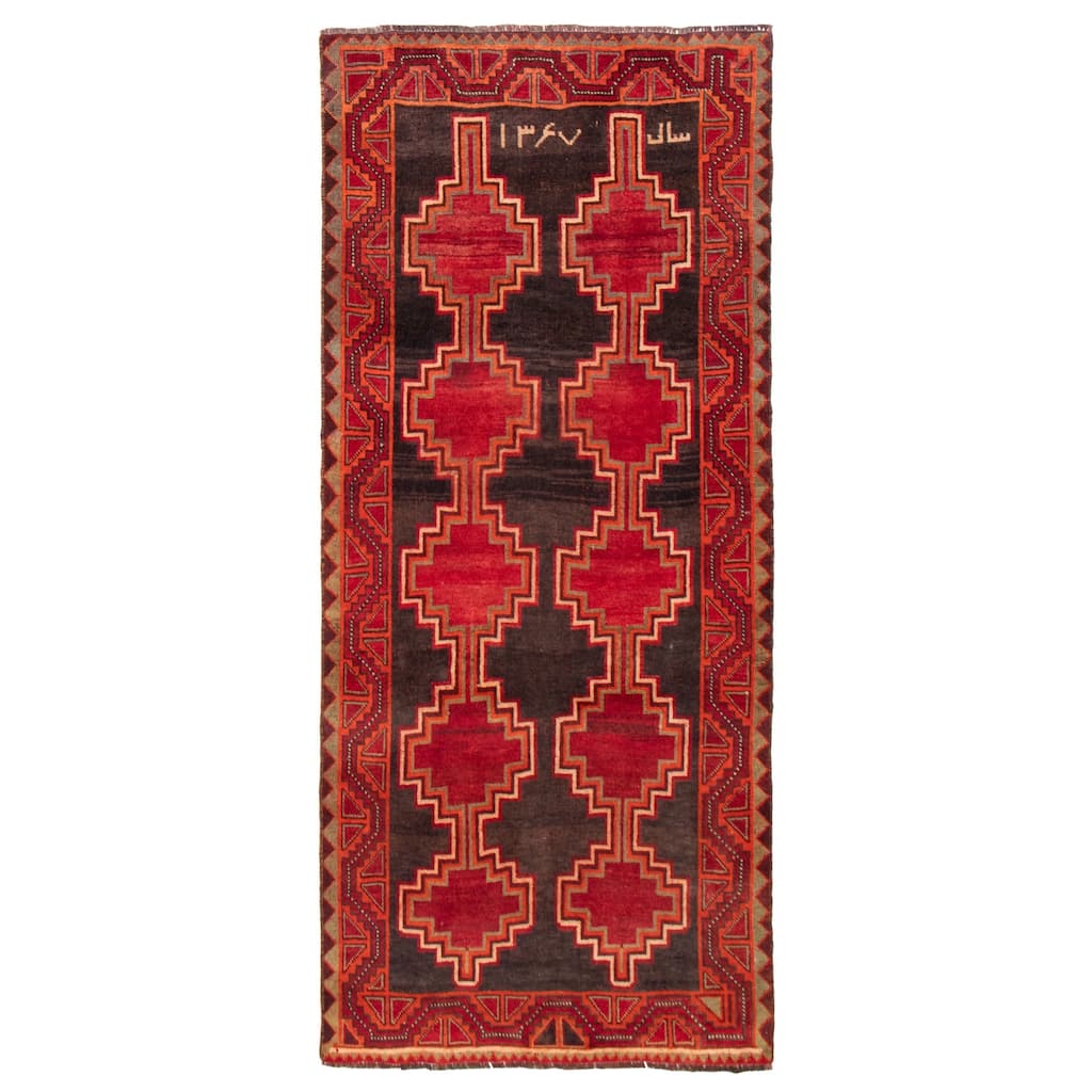 ECARPETGALLERY Hand-knotted Melis Vintage Black, Red Wool Rug - 4'3 x 9'1