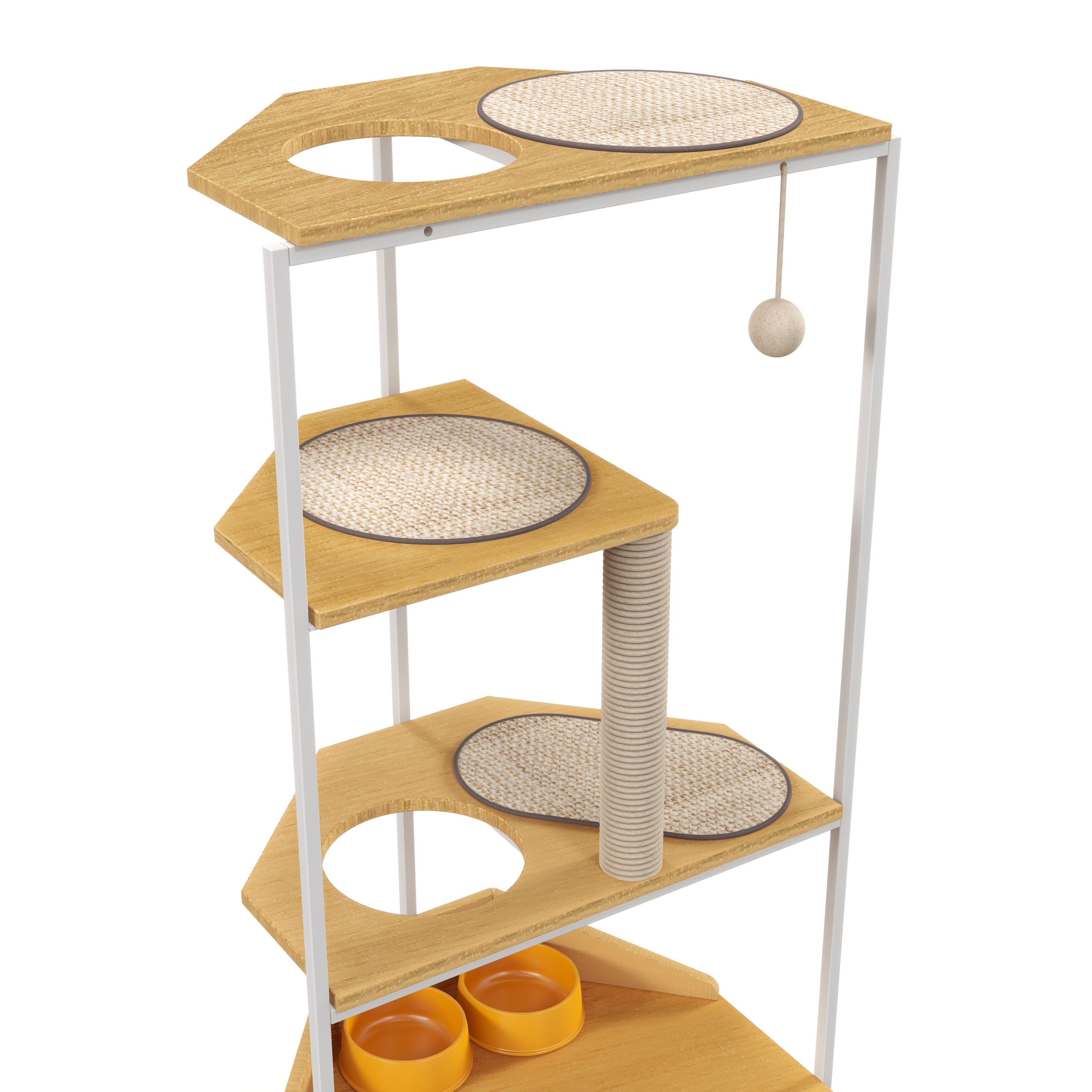 Corner Cat Tower Cat Tree with Scratching Post Cat Condo with Feeding Station and Climbing Platforms White No Drawers