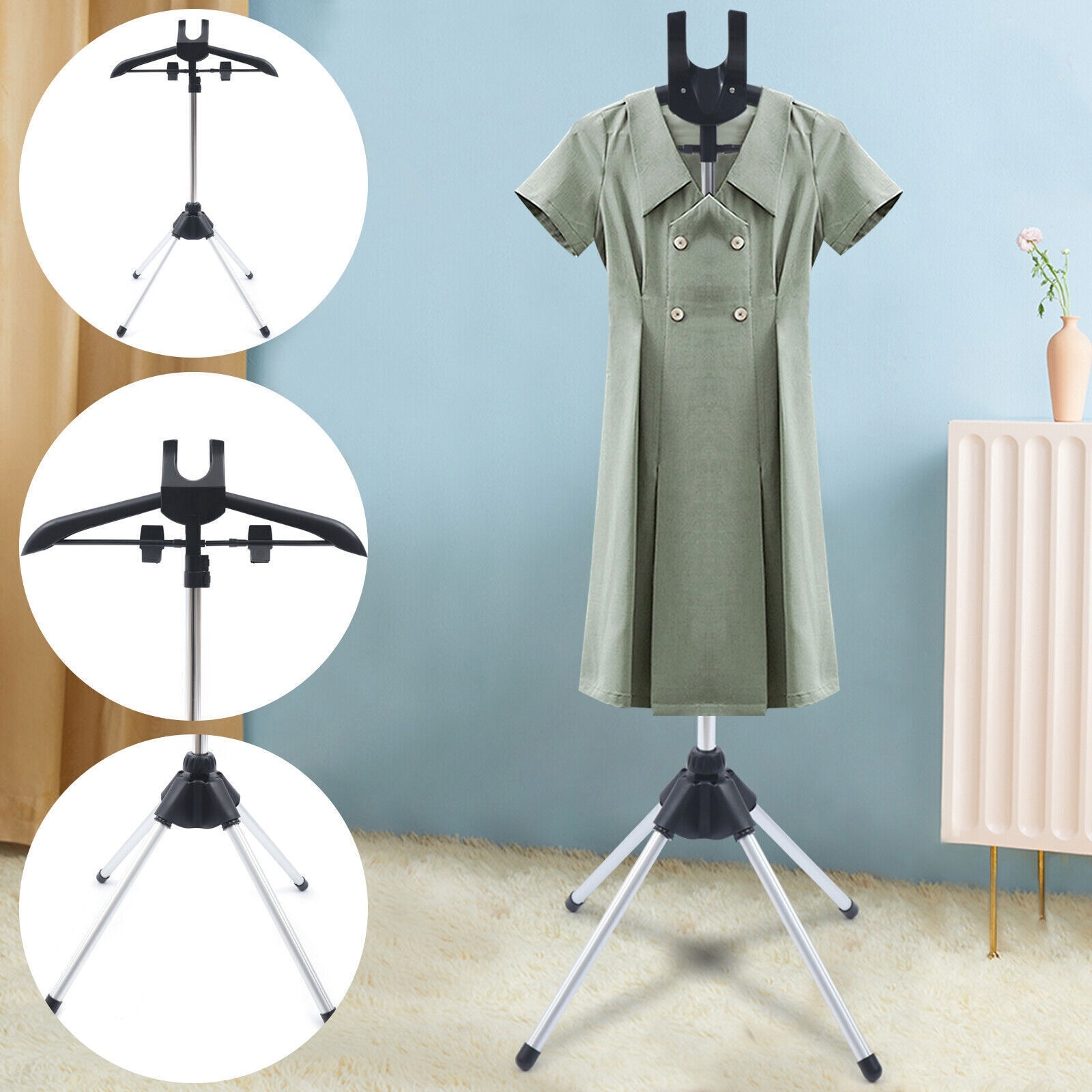 Stock Preffered Telescopic Garment Steamer Rack with Dry Bracket Black