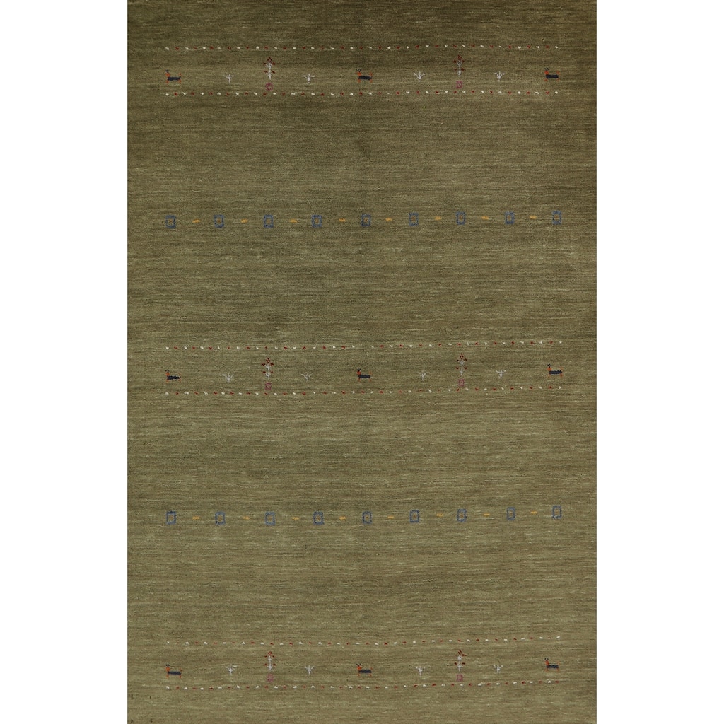 Hand Knotted Oriental 100% Wool Carpet Tribal Animal Pictorial Green Gabbeh Area Rug - 7' 8'' X 4' 11''
