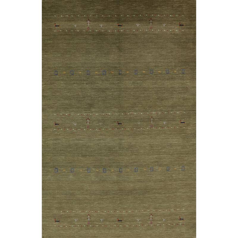 Hand Knotted Oriental 100% Wool Carpet Tribal Animal Pictorial Green Gabbeh Area Rug - 7' 8'' X 4' 11''