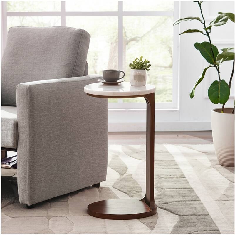 Marble Stone Accent Table Morden Design Top Walnut Base - 26" Ivory - 17" x 13" x 26" - 17" x 13" x 26" - Ivory - Marble
