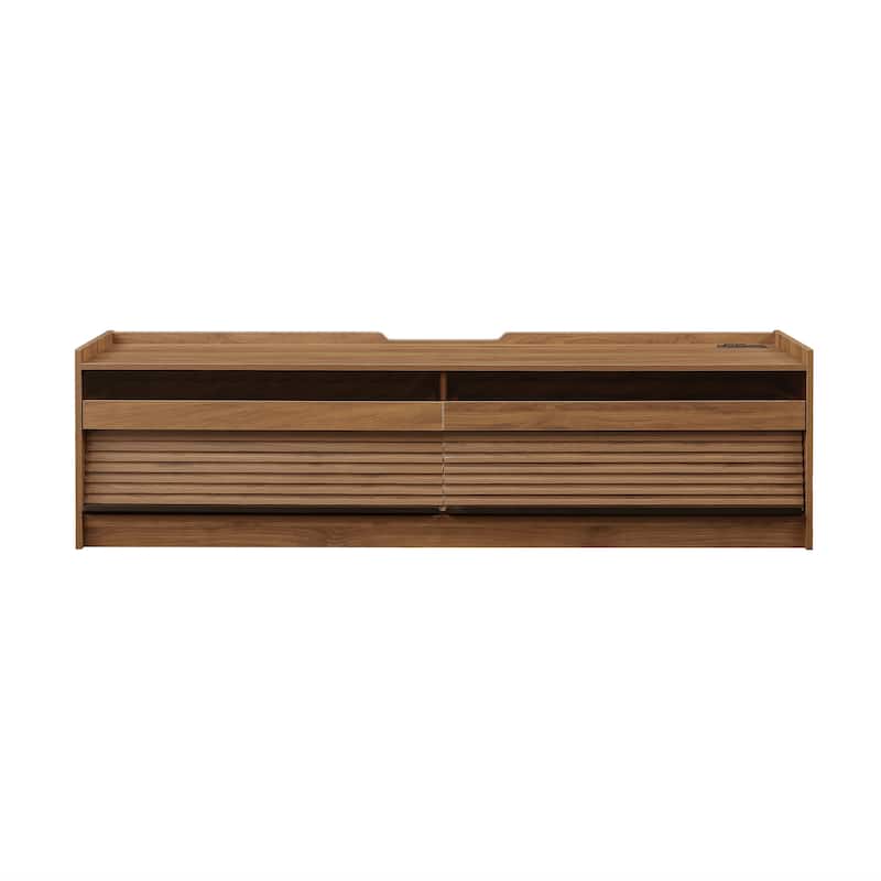 LED TV Stand for TVs up to 80" Wood TV Console with 4 Storage Drawer Media Console Table with Built-in Charging Ports