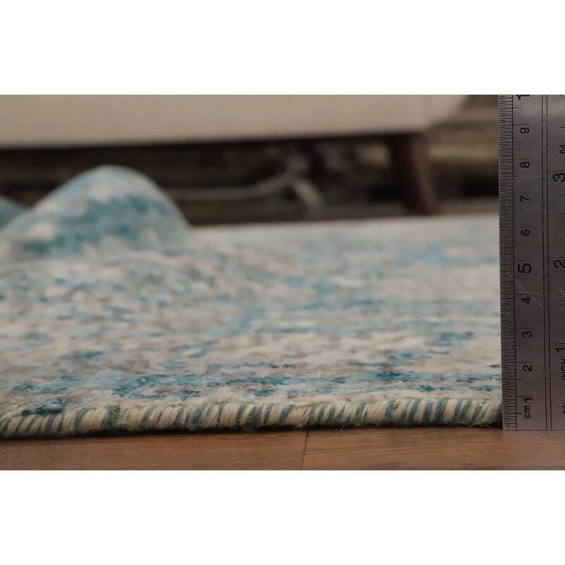 Hand Knotted Oriental Wool & Silk Carpet Modern Abstract Navy Blue & Blues Nepalese Area Rug - 10' 2'' X 6' 3''