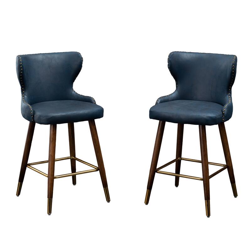 Stylish and Comfortable Counter Stool Set with Tufted Back and Nailhead Trim, Perfect for Any Kitchen or Bar Area.