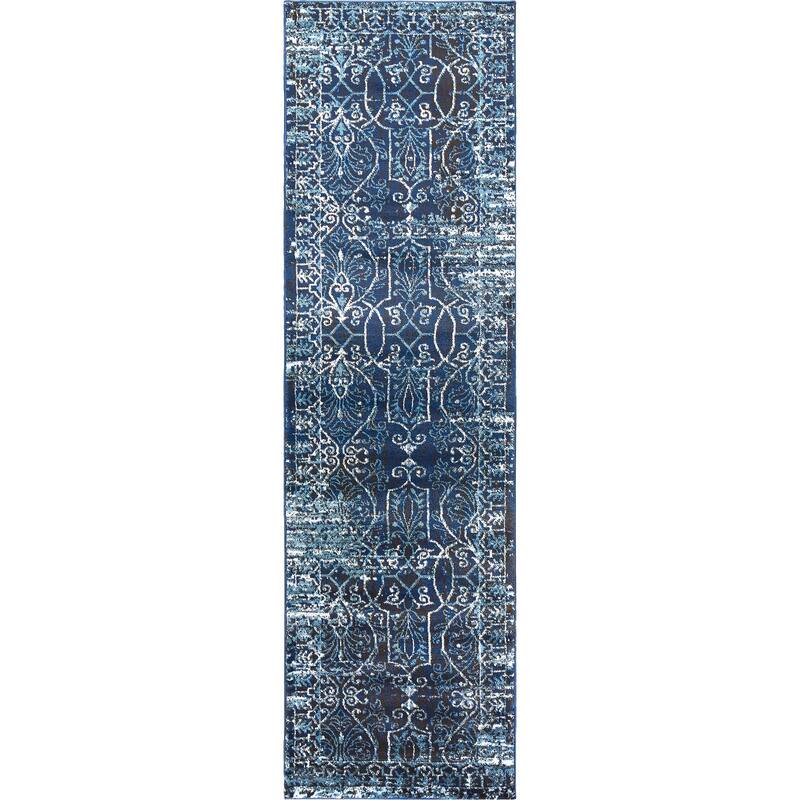 Alora Decor Swagger Persian-style Scroll Rug - 2'3" x 7'7" - Dark Blue/Ivory