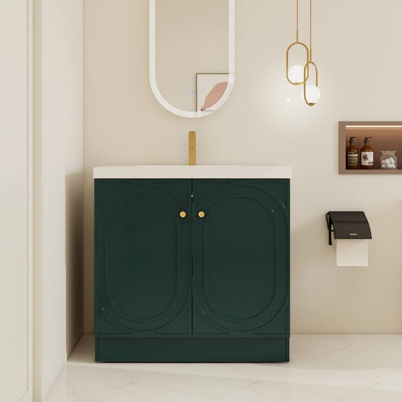 BNK 24/30/36 inch Freestanding Single Sink Bathroom Vanity with Soft Close Door and Adjustable Shelf - 35.4''W×19.7''D×35.4''H - Green