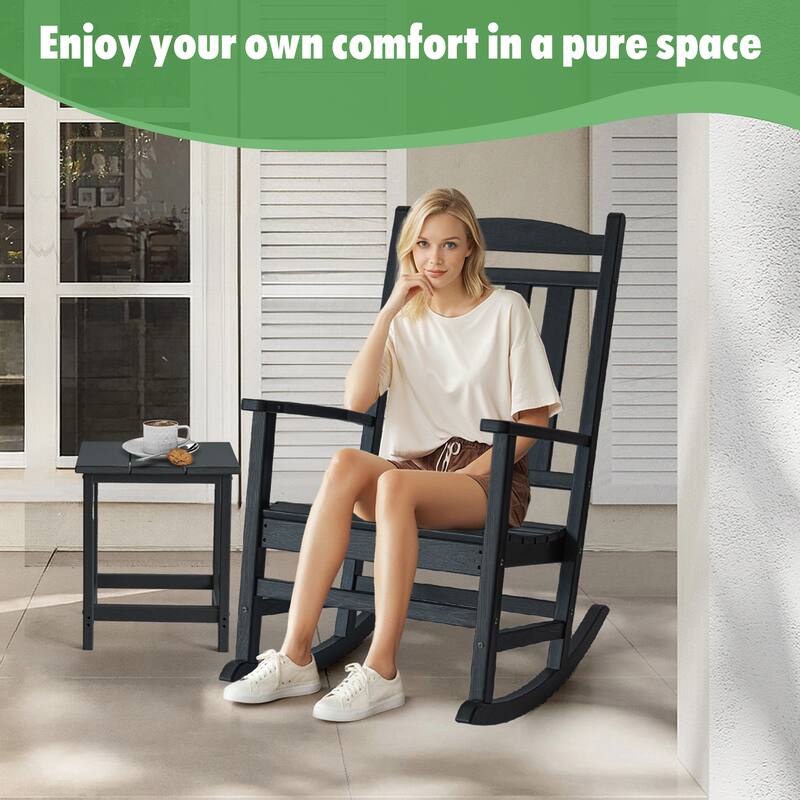 Outdoor Adirondack Rocking Chair, All-Weather Patio Rocking Chairs, HDPE Plastic Outdoor Rocking Chairs with Wide Back
