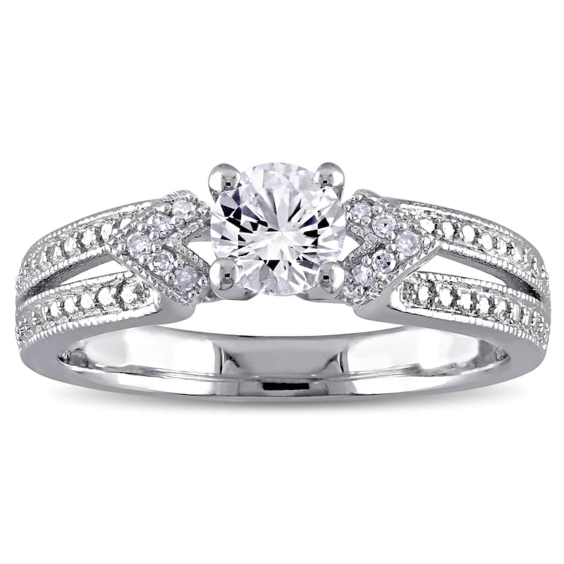 Miadora Sterling Silver Created White Sapphire and Diamond Accent Split Shank Engagement Ring