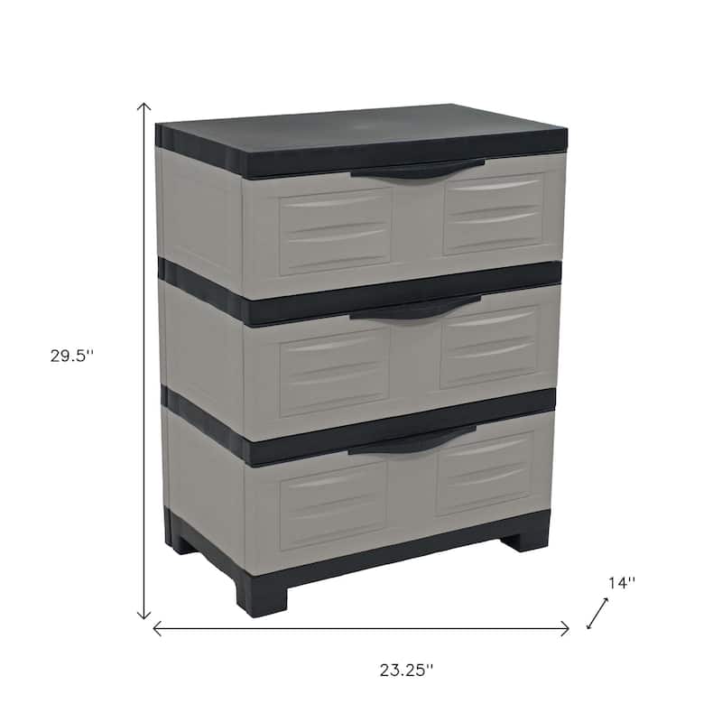HomeRoots 30" Gray And Black Heavy Duty Plastic Three Drawer Utility Cabinet - 23.25 in. x 29.50 in. x 14.00 in.