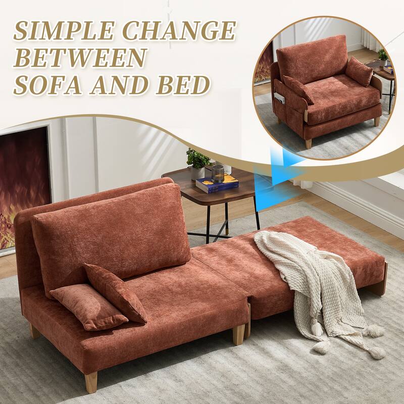 3-in-1 Convertible Chenille Sleeper Sofa, Foldable Sofa Bed with Three Pillows
