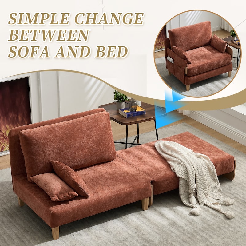 Chenille 3-in-1 Convertible Sofa Bed Chair with 3 Pillows and Storage Pockets