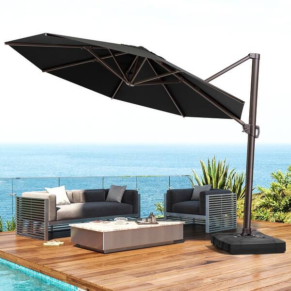 honwell patio umbrella light Patiokingdom 9ft with Lights, Beige Outdoor Table Umbrella w/Tilt and Crank Block Printed Garden Umbrella, Color:Glossy Carbon May 2025 resistant Panoramic immersive lighting