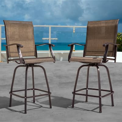 Outdoor Patio 2-Piece Swivel Bar Stools, All-Weather Textilene