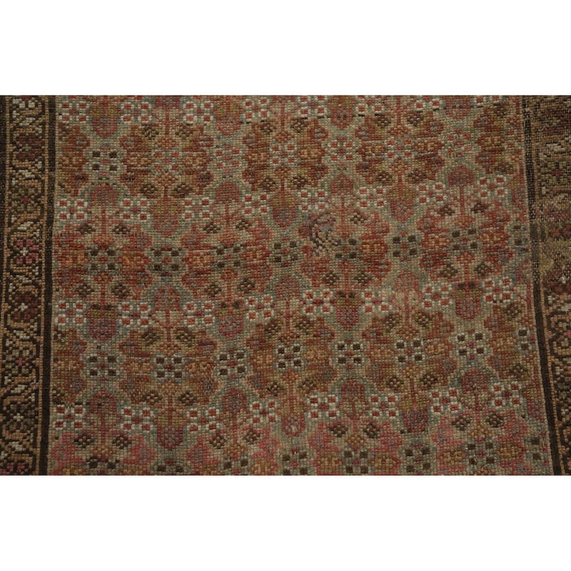 Hand Knotted Oriental 100% Wool Carpet Traditional All-Over Multi-Colored Senneh Runner Rug - 14' 1'' X 2' 11''