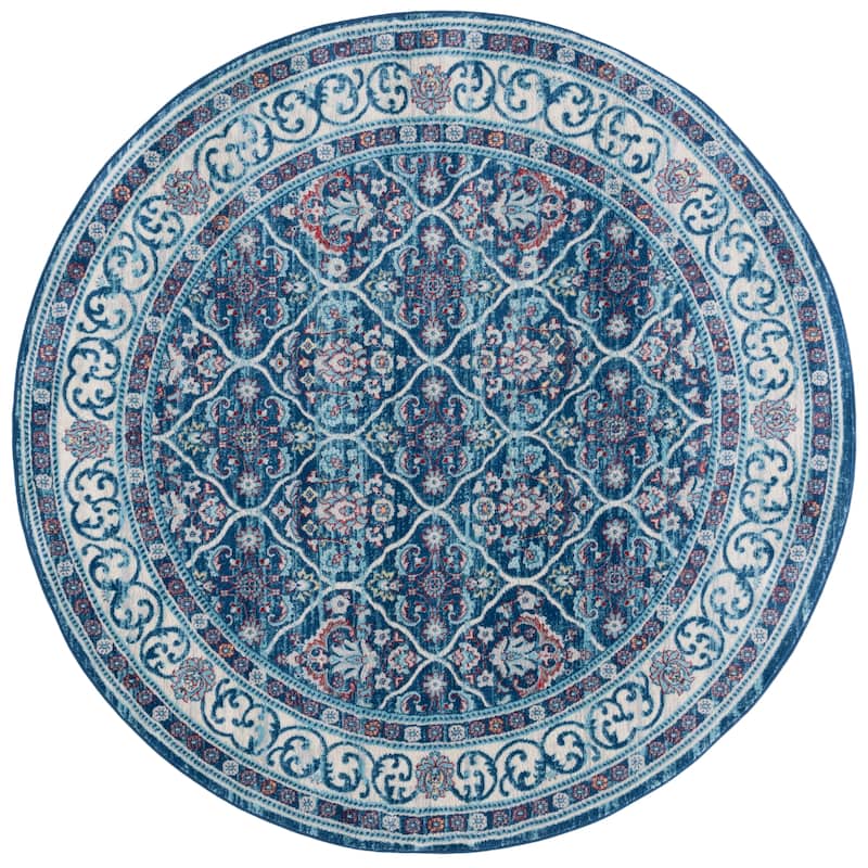 SAFAVIEH Brentwood Craciunita Traditional Oriental Rug - 6'7" Round - Navy/Red
