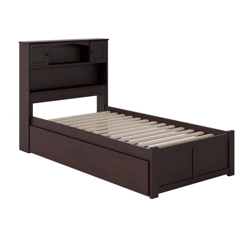 AFI Newport Twin Size Platform Bed with Footboard & Storage Drawers in Espresso