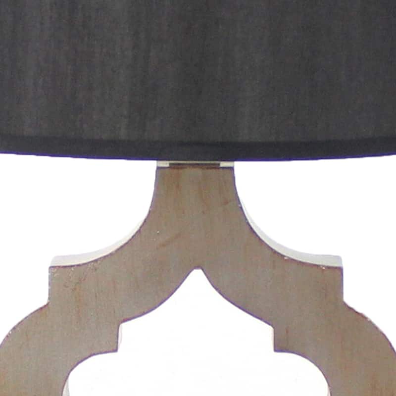 Wooden Table Lamp Set of 2 with Quatrefoil Design Base, Black and Antique White