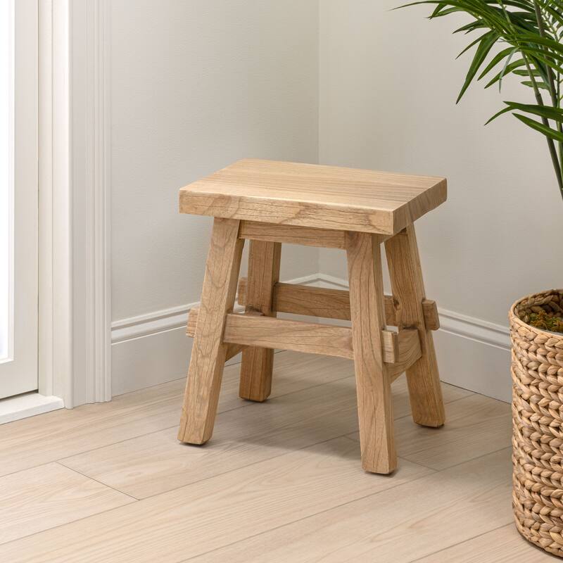 JONATHAN Y Revine Rustic Farmhouse Solid Mindi Wood Handcrafted Accent Stool