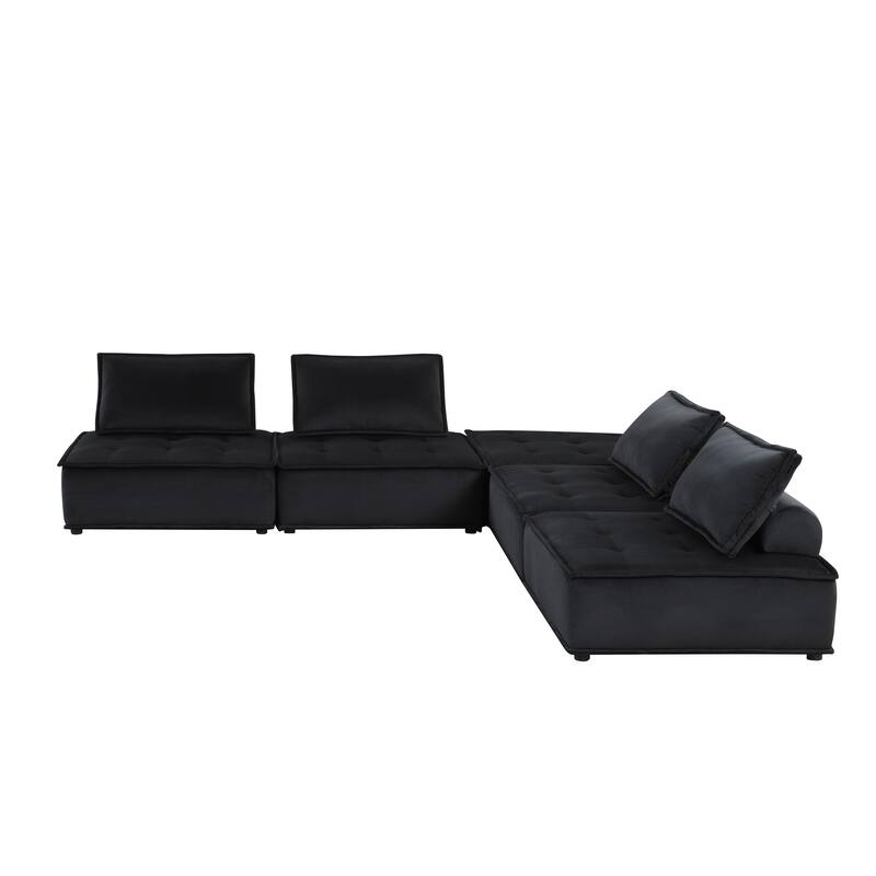 120" Black Velvet 5 Pc Sofa Ottoman