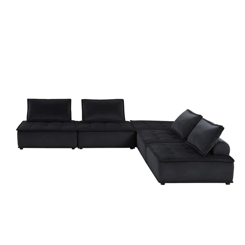 Modular 5-Seater Black Velvet 5-Piece Sectional Sofa Set