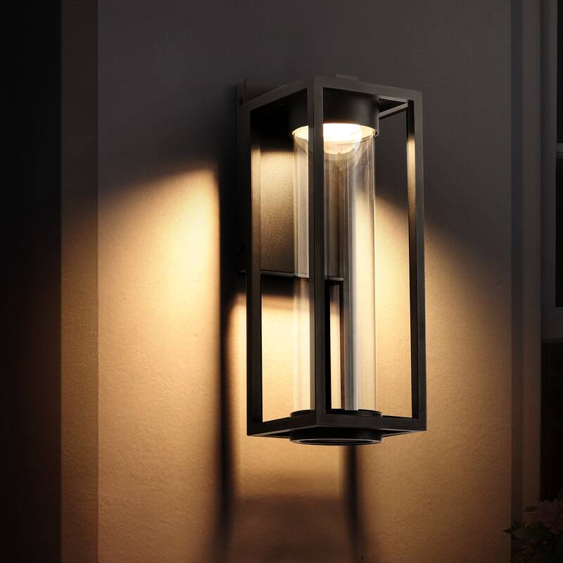 5.5" W 1-Light Modern Black Rectangle Aluminum Integrated LED Outdoor Wall Light with Clear Glass