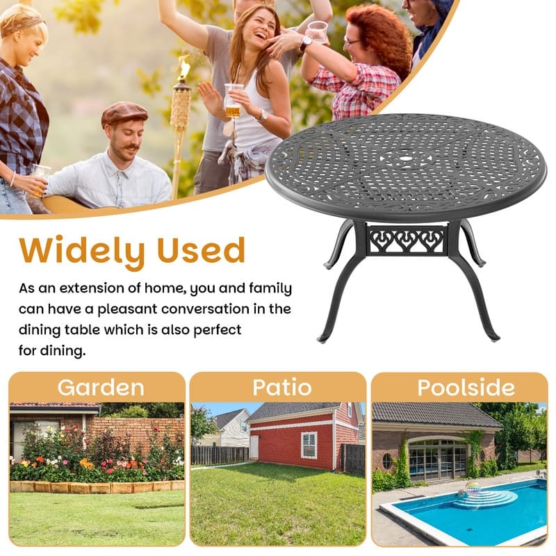 48.03 in. Black Round Cast Aluminum Patio Dining Table