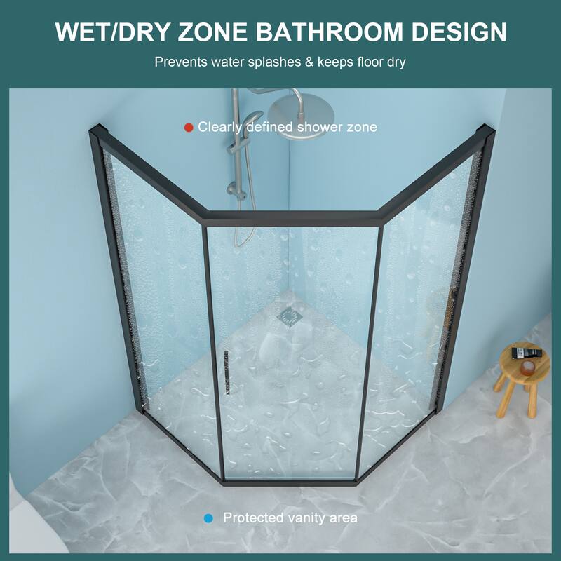 42" W x 76" H Framed Diamond-shaped Corner Shower Door in Matte Black - 42'' x 0.32'' x 76''